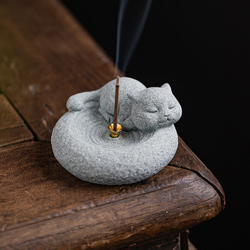 Buddha Stones Cute Lazy Standing Cat Healing Incense Burner Desk Decoration - image 23
