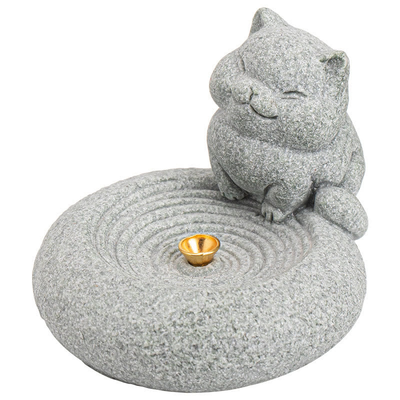 Buddha Stones Cute Lazy Standing Cat Healing Incense Burner Desk Decoration - image 12