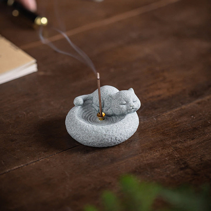 Buddha Stones Cute Lazy Standing Cat Healing Incense Burner Desk Decoration - image 18