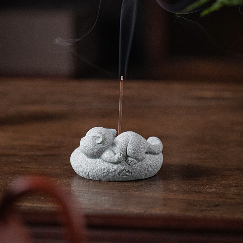 Buddha Stones Cute Lazy Standing Cat Healing Incense Burner Desk Decoration - image 17
