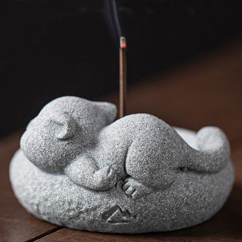 Buddha Stones Cute Lazy Standing Cat Healing Incense Burner Desk Decoration - image 25