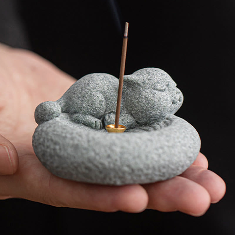 Buddha Stones Cute Lazy Standing Cat Healing Incense Burner Desk Decoration - image 21