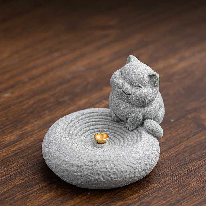 Buddha Stones Cute Lazy Standing Cat Healing Incense Burner Desk Decoration - image 7