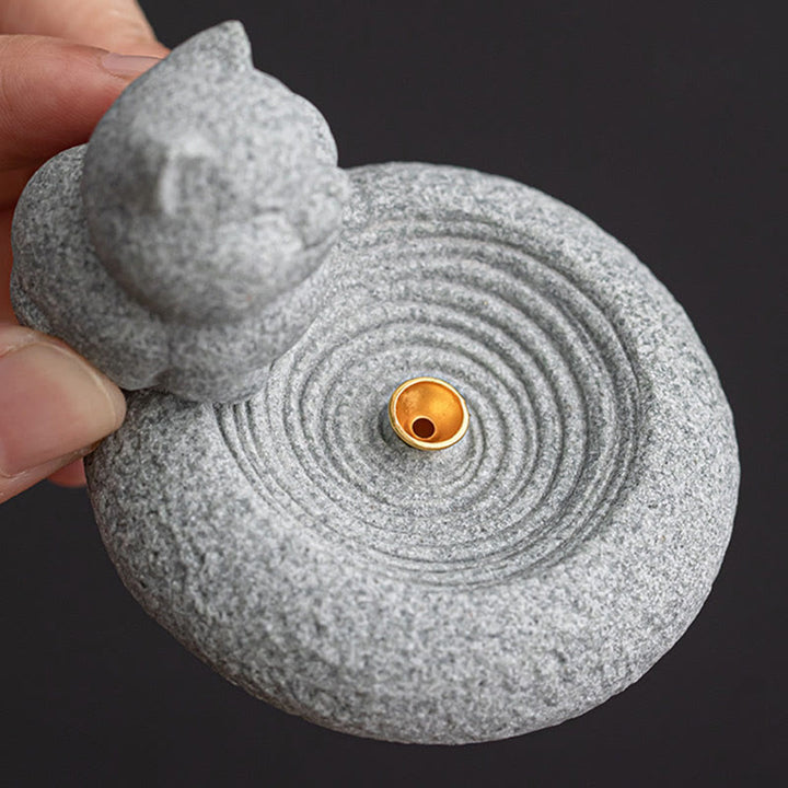 Buddha Stones Cute Lazy Standing Cat Healing Incense Burner Desk Decoration - image 9