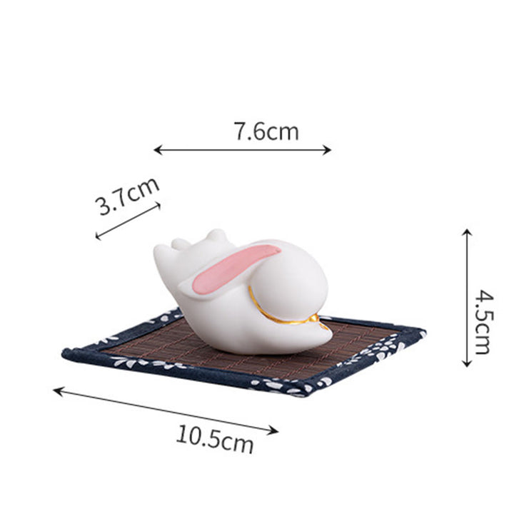 Buddha Stones Flying Rabbit Bamboo Mat Healing Ceramic Incense Burner Desk Decoration