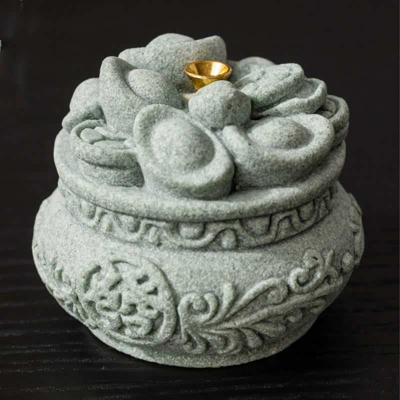 Buddha Stones Chinese Character Fu Ingots Healing Incense Burner Desk Decoration