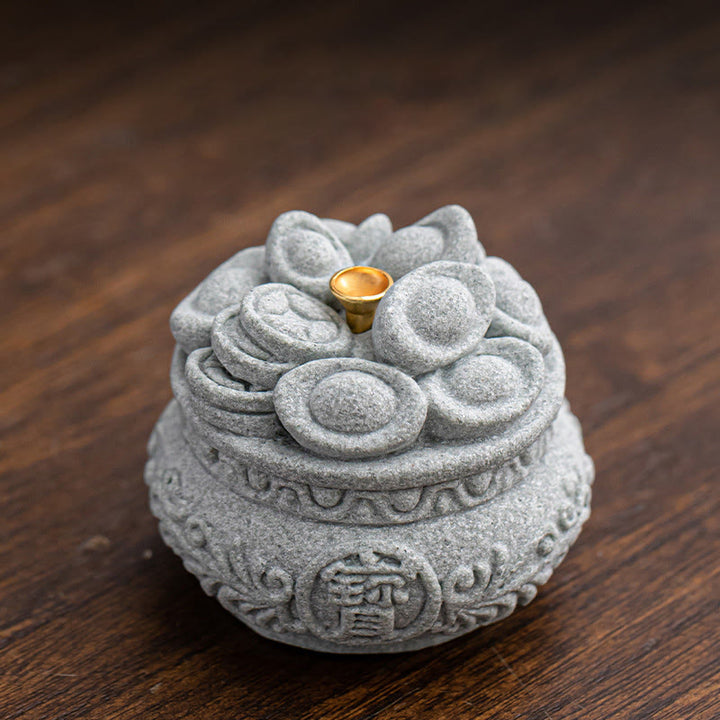 Buddha Stones Chinese Character Fu Ingots Healing Incense Burner Desk Decoration