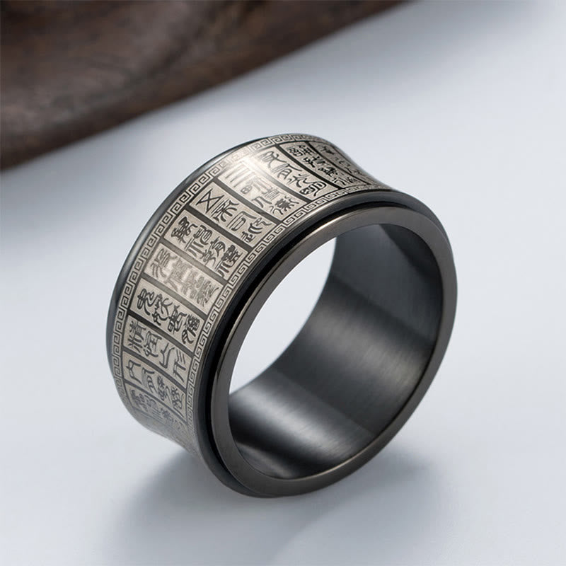 Buddha Stones Tibetan Seal Script Golden Light Mantra Titanium Steel Spinner Balance Ring