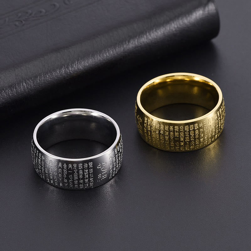 Buddha Stones Tibetan Seal Heart Sutra Titanium Steel Balance Ring