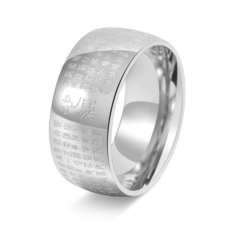 Buddha Stones Tibetan Seal Heart Sutra Titanium Steel Balance Ring