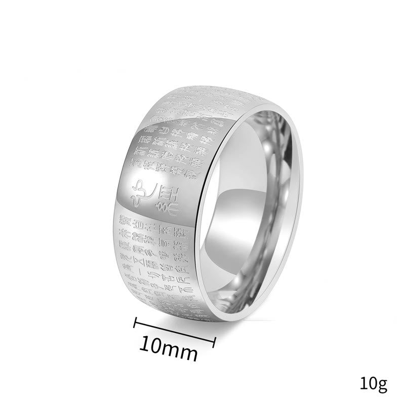 Buddha Stones Tibetan Seal Heart Sutra Titanium Steel Balance Ring