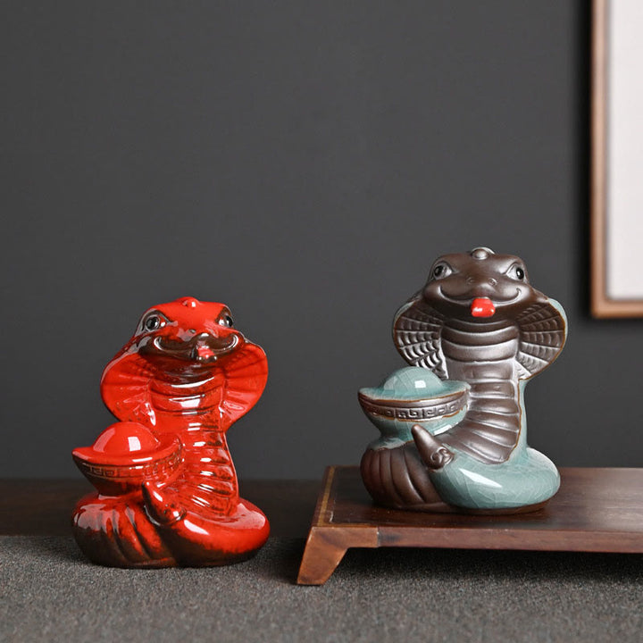 Buddha Stones Year Of The Snake Ingot Fu Character Ceramic Home Decoration