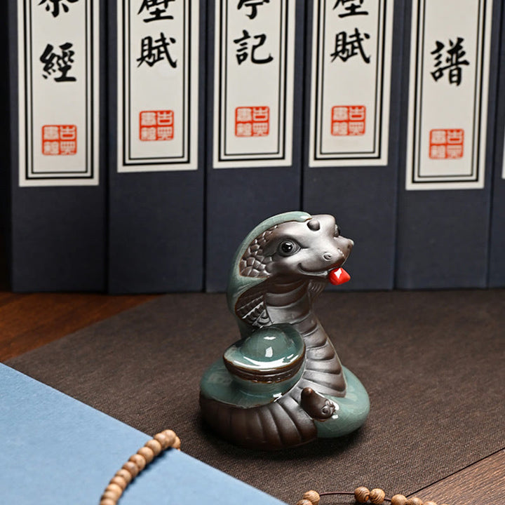 Buddha Stones Year Of The Snake Ingot Fu Character Ceramic Home Decoration