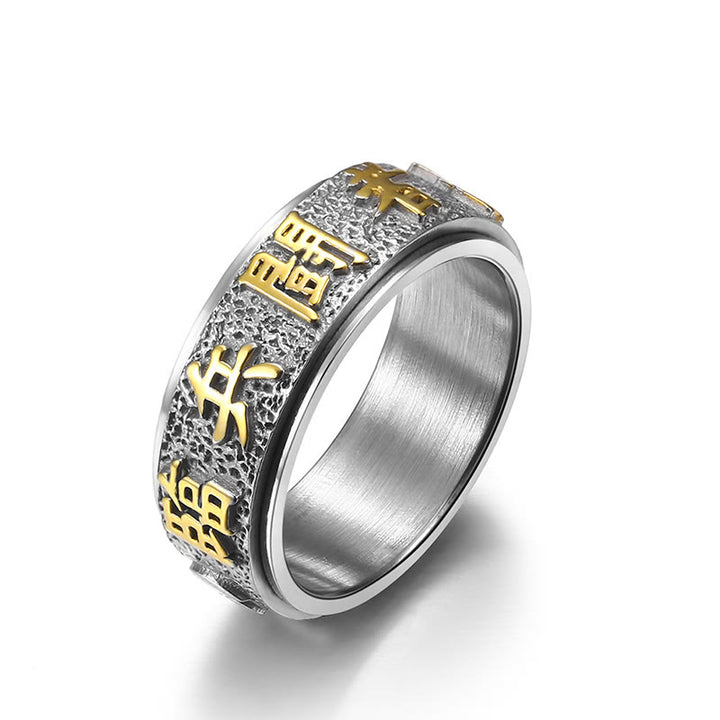 Buddha Stones Tibetan The Nine-word Mantra Yin Yang Pattern Titanium Steel Spinner Balance Ring