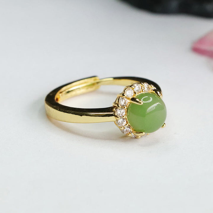 Buddha Stones Natural Hetian Jade Egg Copper Open Luck Prosperity Ring