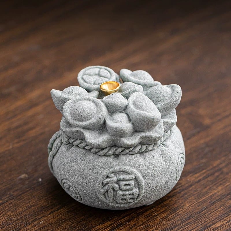 Buddha Stones Chinese Character Fu Ingots Healing Incense Burner Desk Decoration