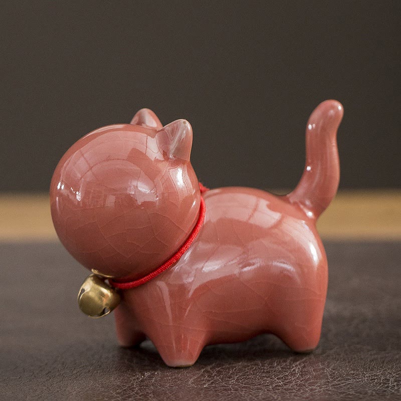 Buddha Stones Mini Cute Lucky Bell Cat Tea Pet Ceramic Home Desk Figurine Decoration - Lucky Cat Pink 7*3.4*5.8cm - image 8