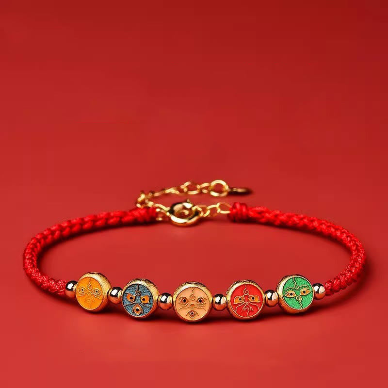 Buddha Stones Red String 925 Sterling Silver Five Ways God Of Wealth Connection Bracelet