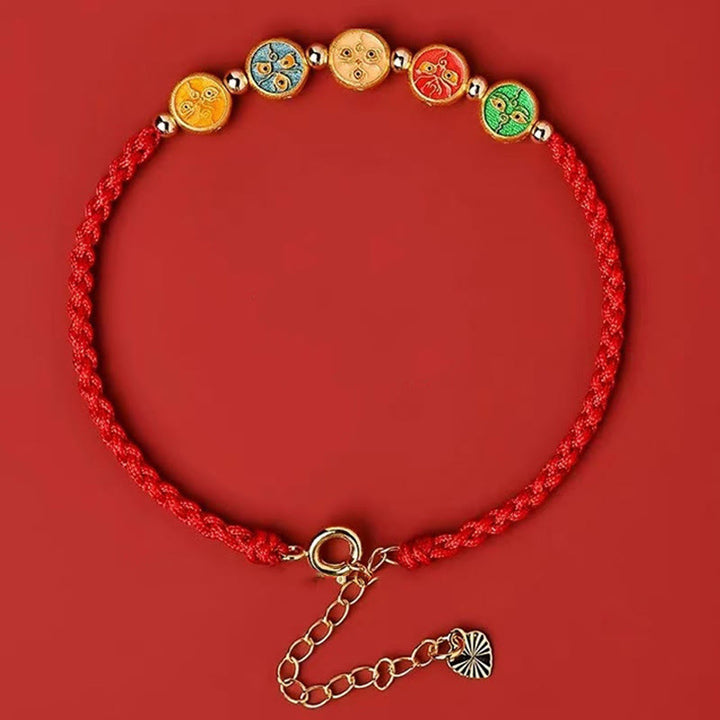 Buddha Stones Red String 925 Sterling Silver Five Ways God Of Wealth Connection Bracelet - image 1