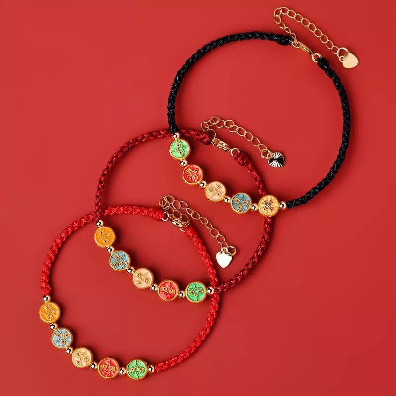 Buddha Stones Red String 925 Sterling Silver Five Ways God Of Wealth Connection Bracelet - image 2