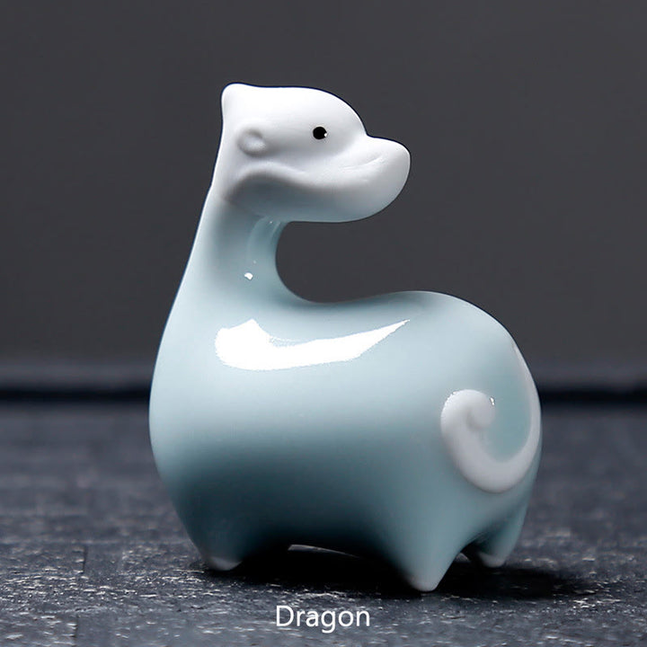 Buddha Stones Chinese Zodiac Ceramic Tea Pet Home Decoration - White Dragon 6.6*6.8cm - image 24