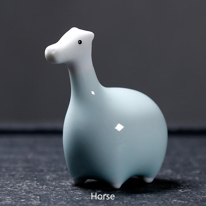 Buddha Stones Chinese Zodiac Ceramic Tea Pet Home Decoration - White Horse 6.7*6.8cm - image 25