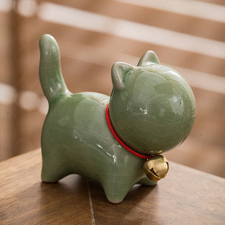 Buddha Stones Mini Cute Lucky Bell Cat Tea Pet Ceramic Home Desk Figurine Decoration - image 4