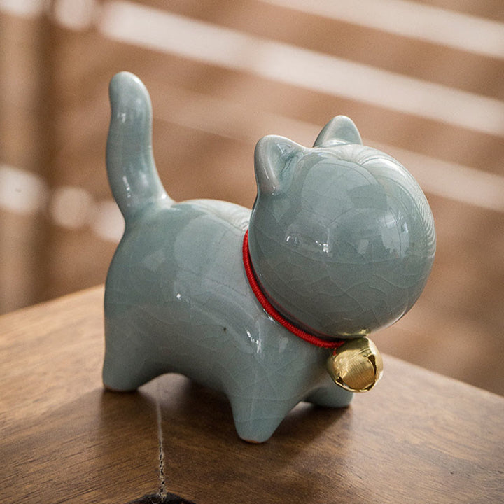 Buddha Stones Mini Cute Lucky Bell Cat Tea Pet Ceramic Home Desk Figurine Decoration - image 14