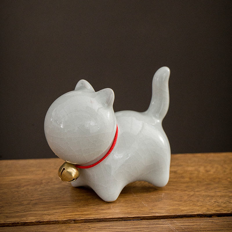 Buddha Stones Mini Cute Lucky Bell Cat Tea Pet Ceramic Home Desk Figurine Decoration - image 10