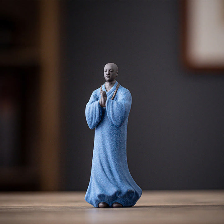 Buddha Stones Meditating Praying Monk Figure Ceramic Compassion Serenity Home Decoration - Blue Monk 5*5*13cm - image 21