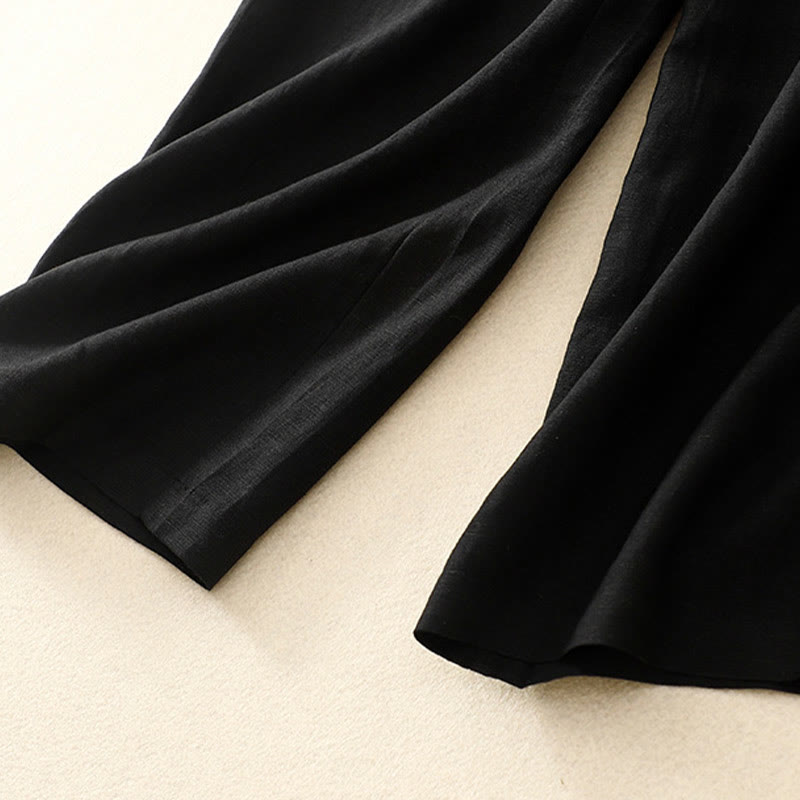 Buddha Stones Solid Color Front Button Back Elastic Cotton Linen Women's Pants With Pockets - image 35