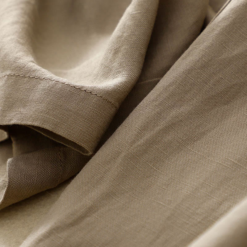 Buddha Stones Solid Color Front Button Back Elastic Cotton Linen Women's Pants With Pockets - image 22