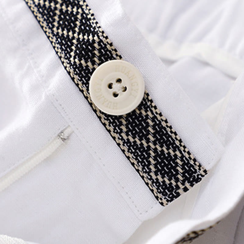 Buddha Stones Solid Color Front Button Back Elastic Cotton Linen Women's Pants With Pockets - image 26