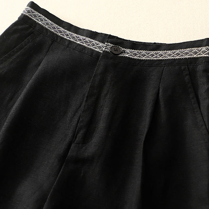 Buddha Stones Solid Color Front Button Back Elastic Cotton Linen Women's Pants With Pockets - image 31