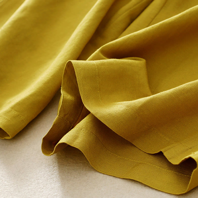 Buddha Stones Solid Color Front Button Back Elastic Cotton Linen Women's Pants With Pockets - image 15