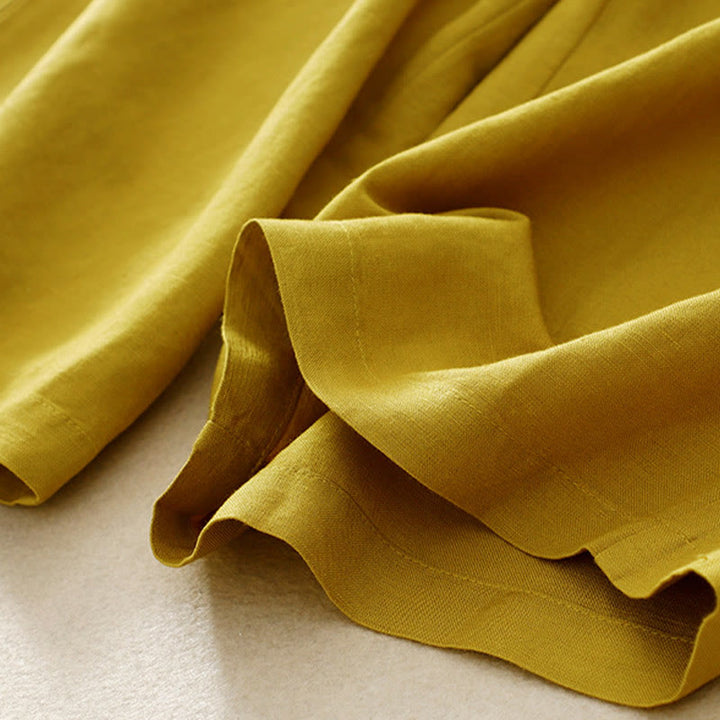 Buddha Stones Solid Color Front Button Back Elastic Cotton Linen Women's Pants With Pockets - image 15