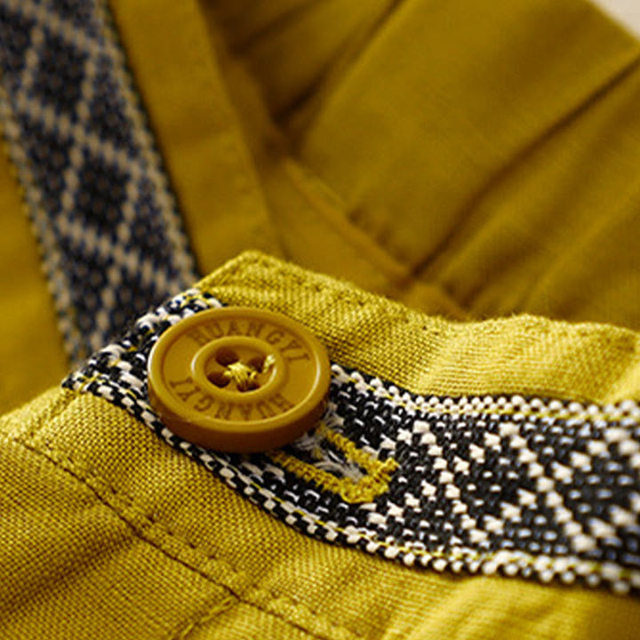 Buddha Stones Solid Color Front Button Back Elastic Cotton Linen Women's Pants With Pockets - image 12