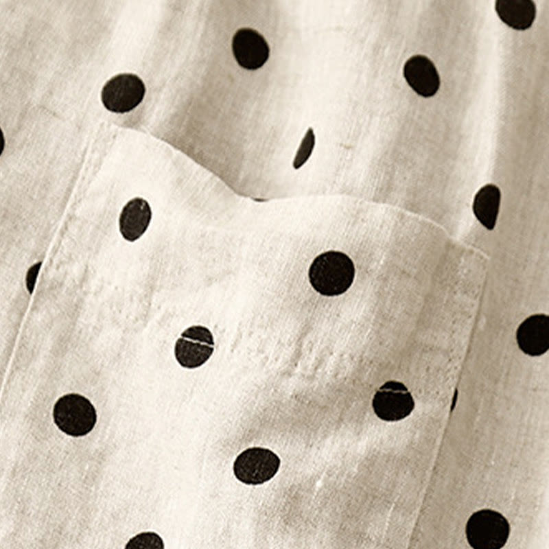 Buddha Stones Casual Black Polka Dots Drawstring Cotton Linen Women's Pants With Pockets - image 10