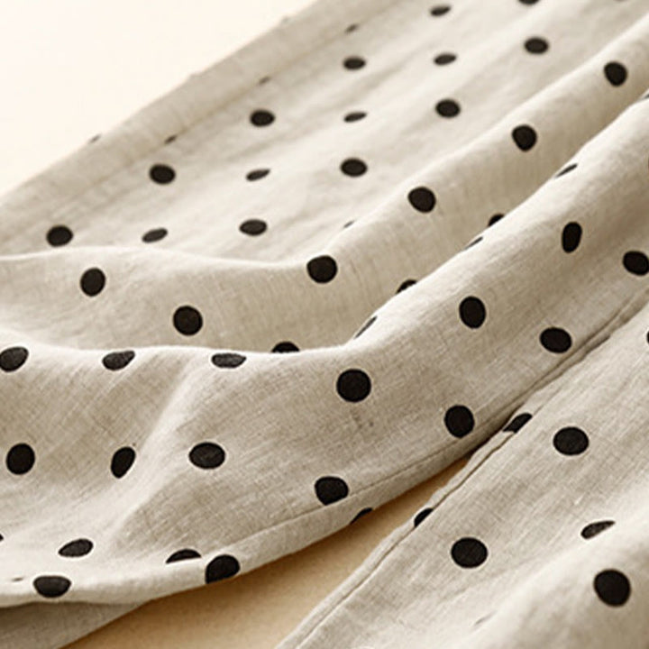 Buddha Stones Casual Black Polka Dots Drawstring Cotton Linen Women's Pants With Pockets - image 8