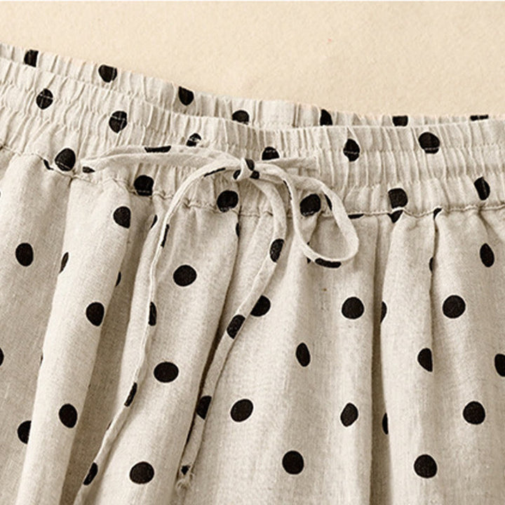 Buddha Stones Casual Black Polka Dots Drawstring Cotton Linen Women's Pants With Pockets - image 2