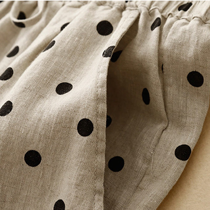 Buddha Stones Casual Black Polka Dots Drawstring Cotton Linen Women's Pants With Pockets - image 7