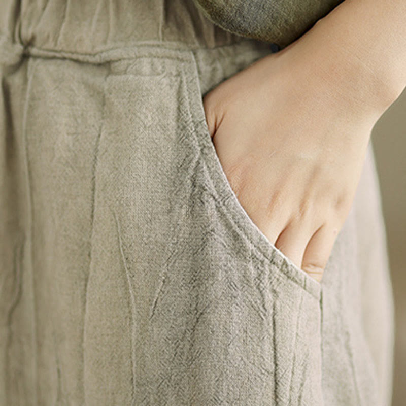 Buddha Stones Plain Color Wrinkled Design Elastic Waistband Cotton Linen Women's Pants With Pockets - image 13