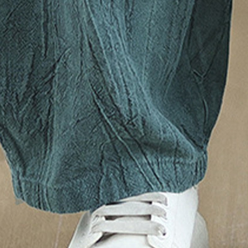 Buddha Stones Plain Color Wrinkled Design Elastic Waistband Cotton Linen Women's Pants With Pockets - image 21