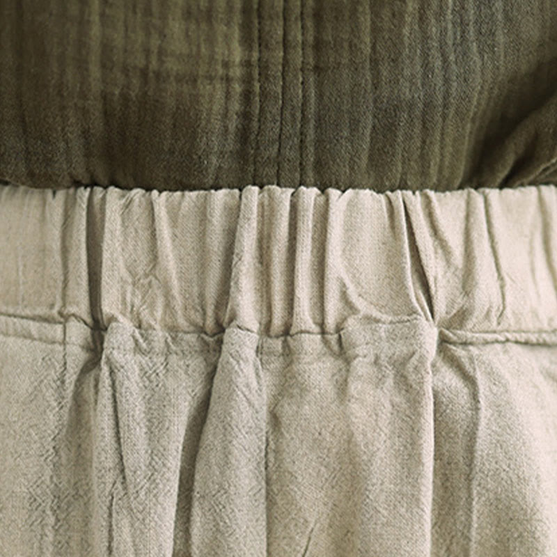 Buddha Stones Plain Color Wrinkled Design Elastic Waistband Cotton Linen Women's Pants With Pockets - image 11