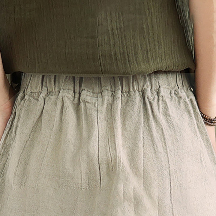 Buddha Stones Plain Color Wrinkled Design Elastic Waistband Cotton Linen Women's Pants With Pockets - image 12