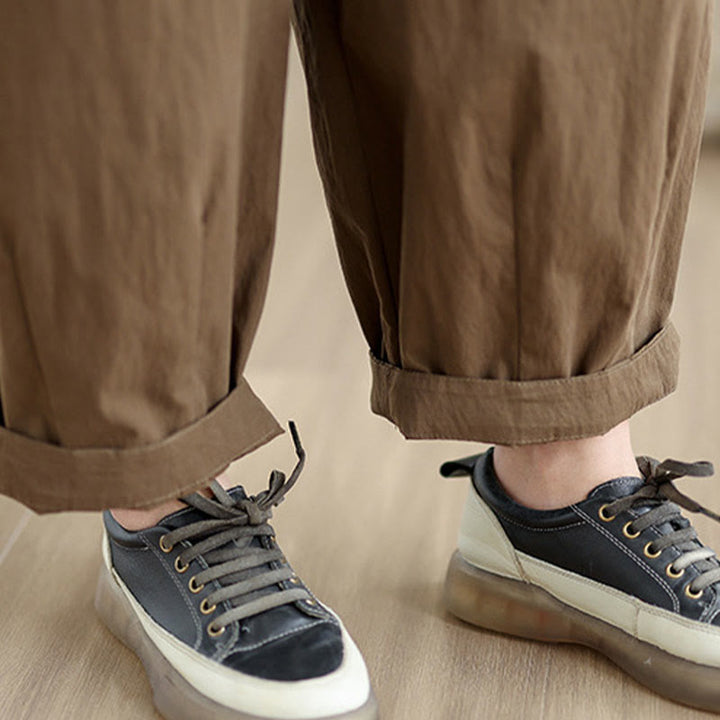 Buddha Stones Casual Solid Color One Top Button Elastic Waistband Women's Pants With Pockets - image 10