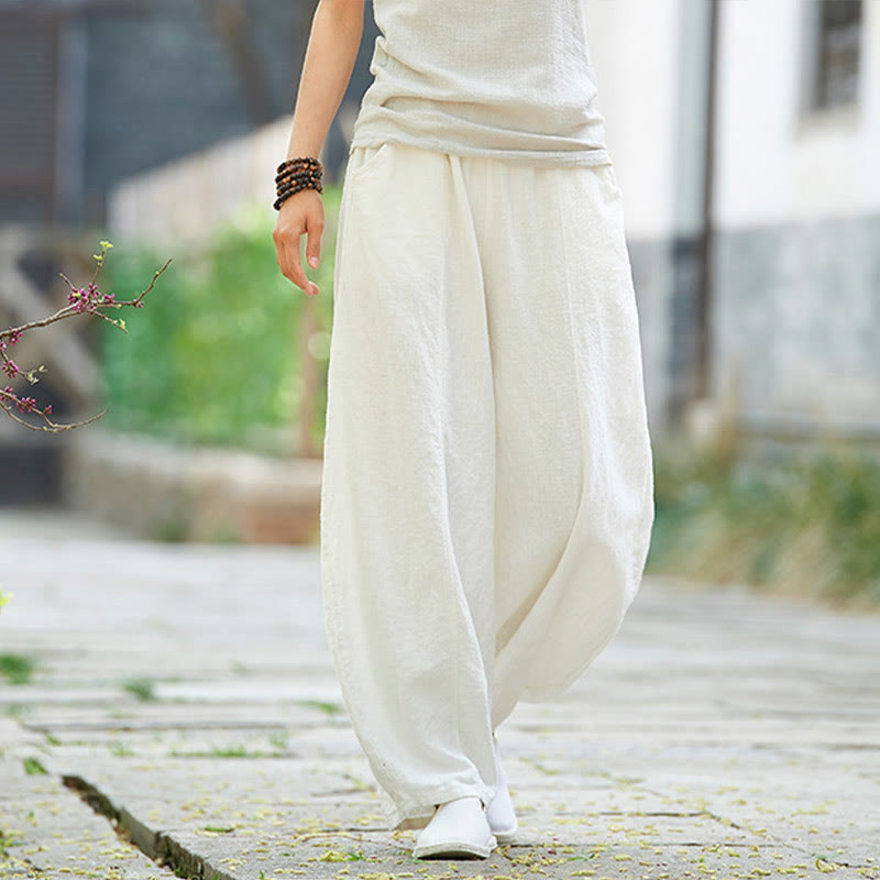 Buddha Stones Casual Plain Color Elastic Waistband Fleece Lined Cotton Ramie Women's Pants With Pockets - image 23