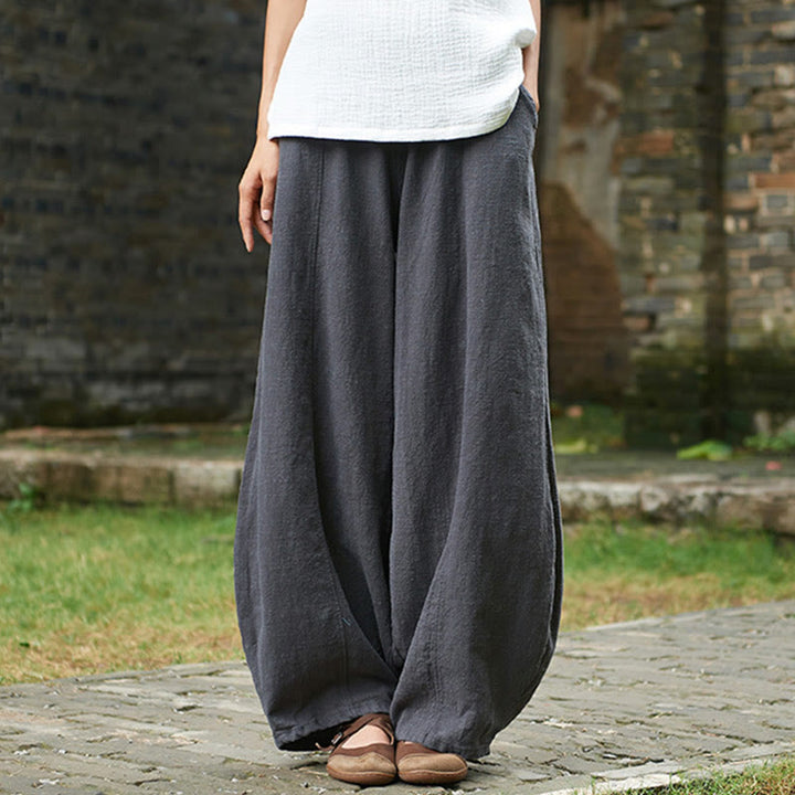 Buddha Stones Casual Plain Color Elastic Waistband Fleece Lined Cotton Ramie Women's Pants With Pockets - image 40
