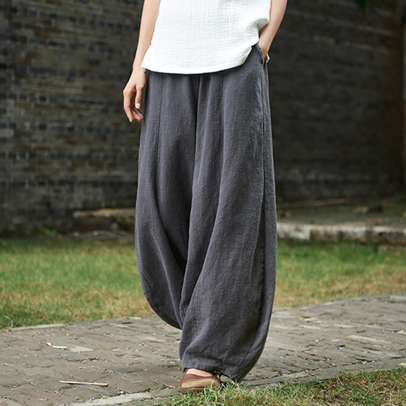 Buddha Stones Casual Plain Color Elastic Waistband Fleece Lined Cotton Ramie Women's Pants With Pockets - image 41
