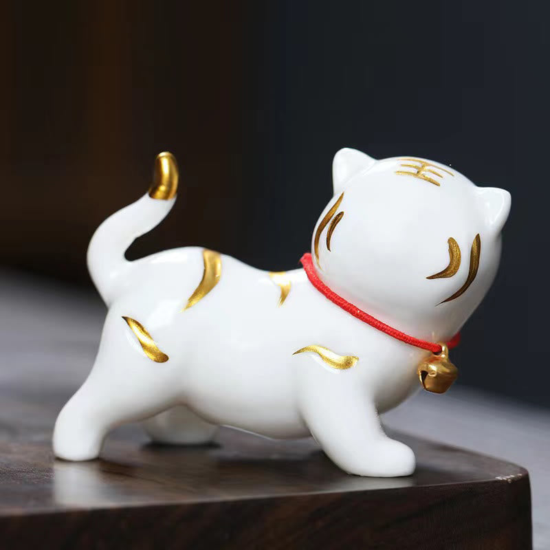 Buddha Stones Mini Cute Tiger Tea Pet Ceramic Home Desk Figurine Decoration